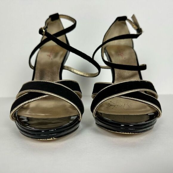 Lilly Pulitzer Bella Black Gold Strappy Heel size 7.5M - Picture 9 of 14
